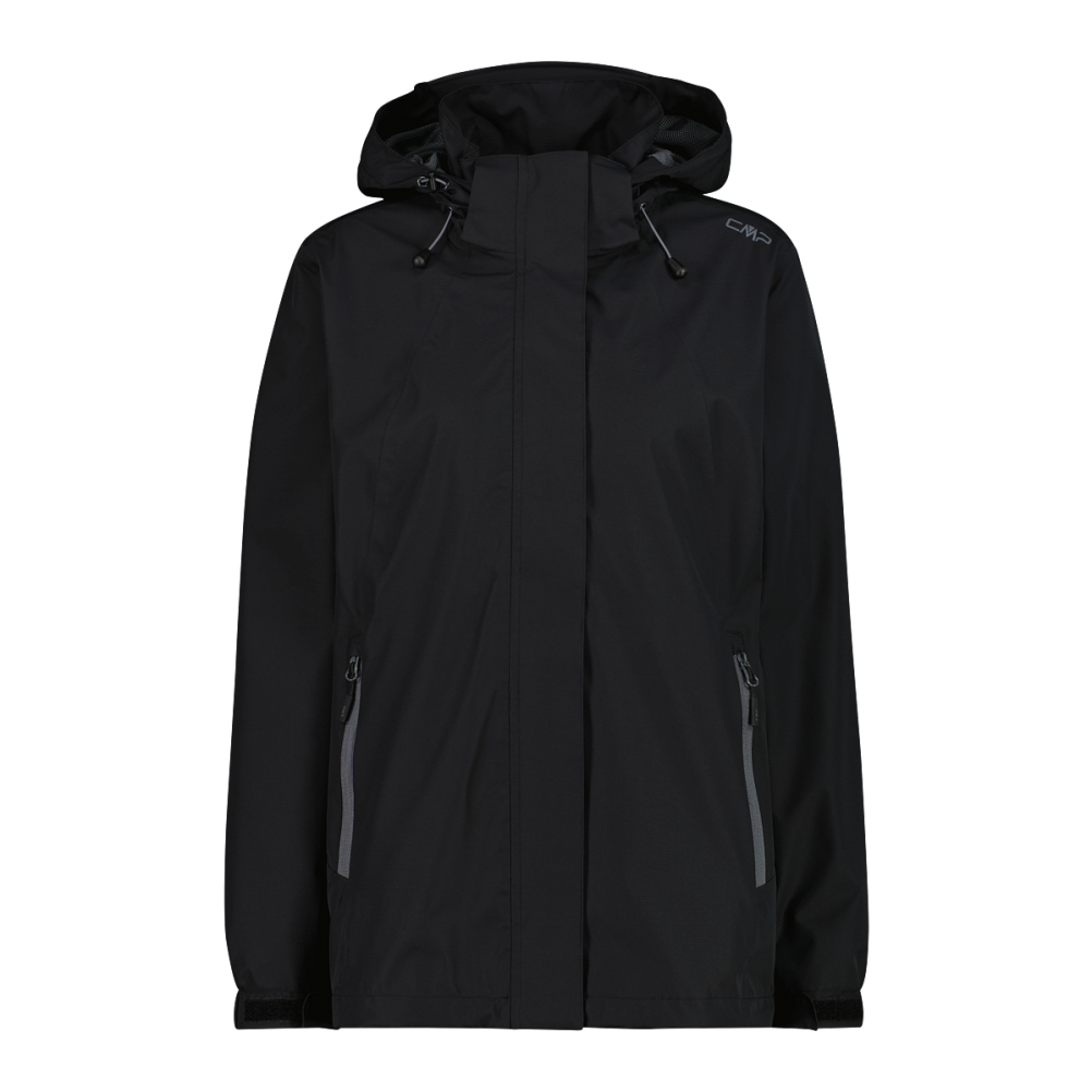 Damen-Regenjacke mit abnehmbarer Kapuze schwarz 