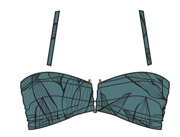 Bikini Oberteil grau schwarz-floral gold 