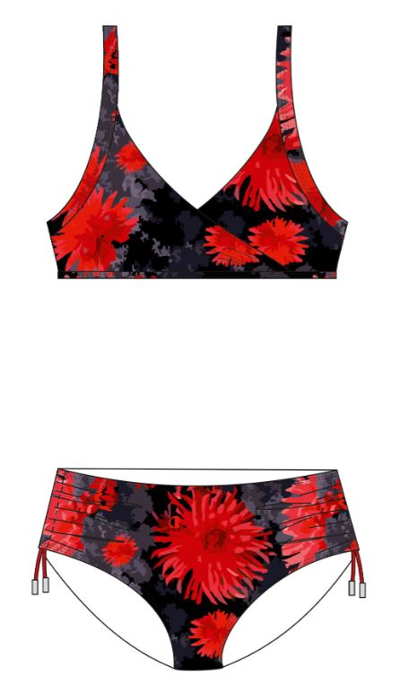 Bikini schwarz rot floral 