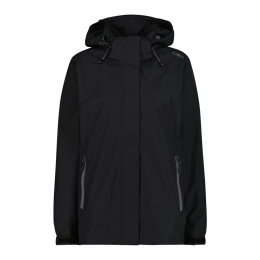 Damen-Regenjacke mit abnehmbarer Kapuze schwarz 